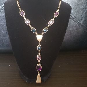 Y - drop necklace purple pink and blue Timeandtru